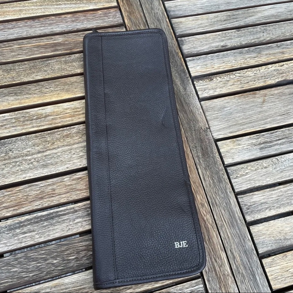 Mark & Graham Graham Leather Tie Case Travel Case Dark Brown Leather Mono Open B